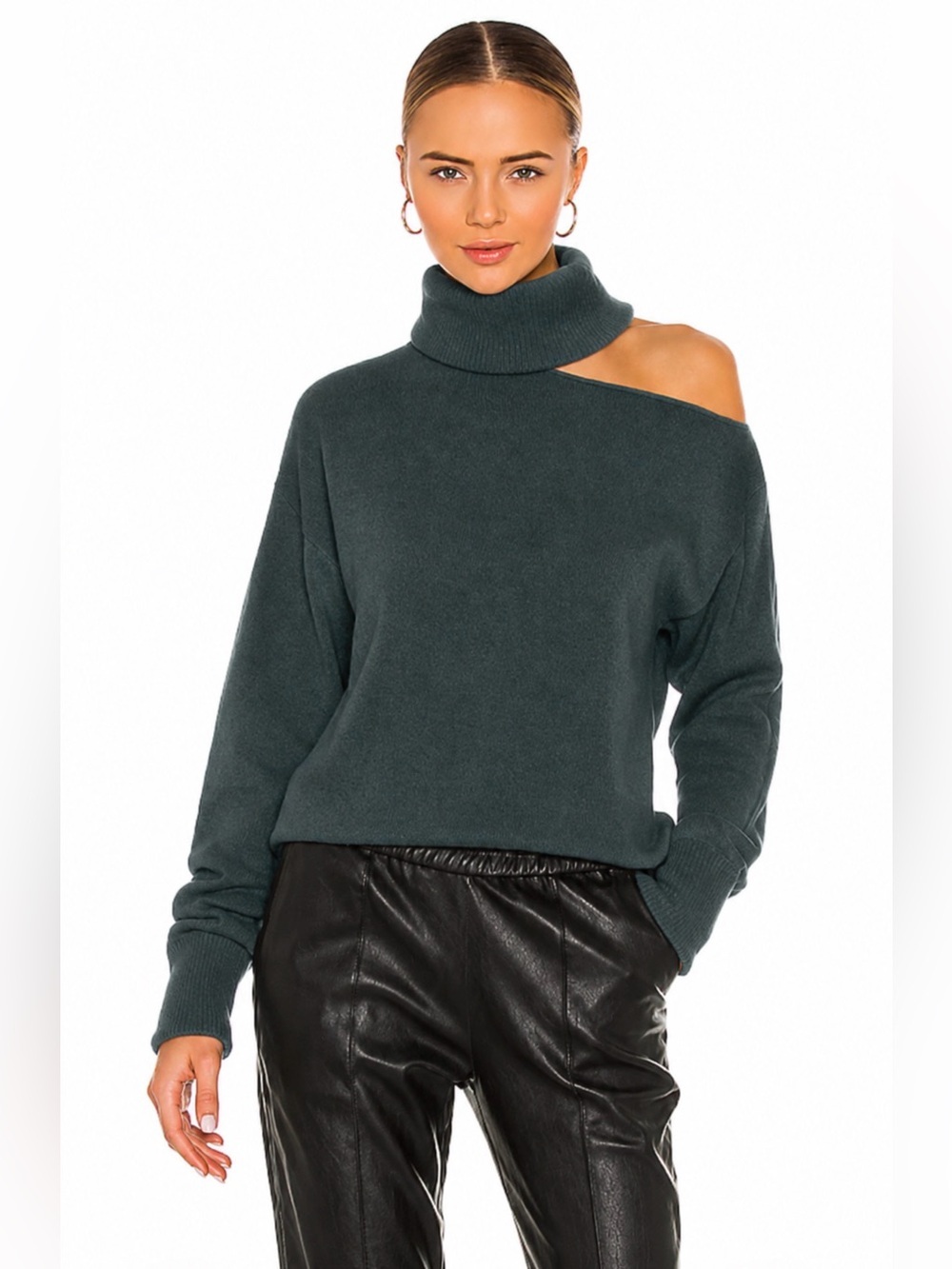 $259 Paige Wool Blend Raundi Dark Spruce Green Turtleneck Sweater Cut Out Sz XL